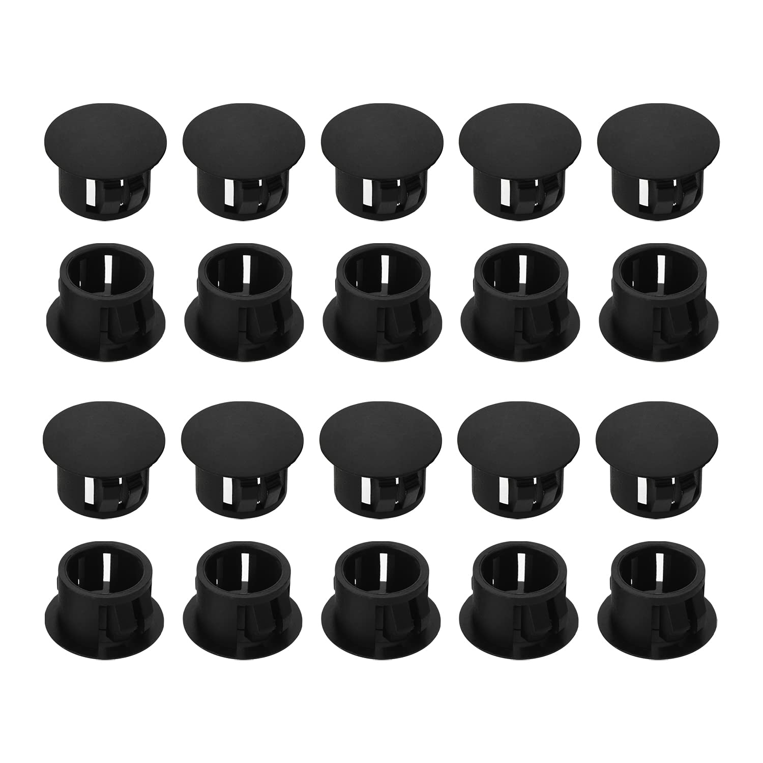 Heyiarbeit 50pcs Hole Plugs 1/2" / 13mm Nylon Plastic Round Snap in Type Locking Hole Tube Furniture Fencing Post Pipe Insert End Caps Black Tone