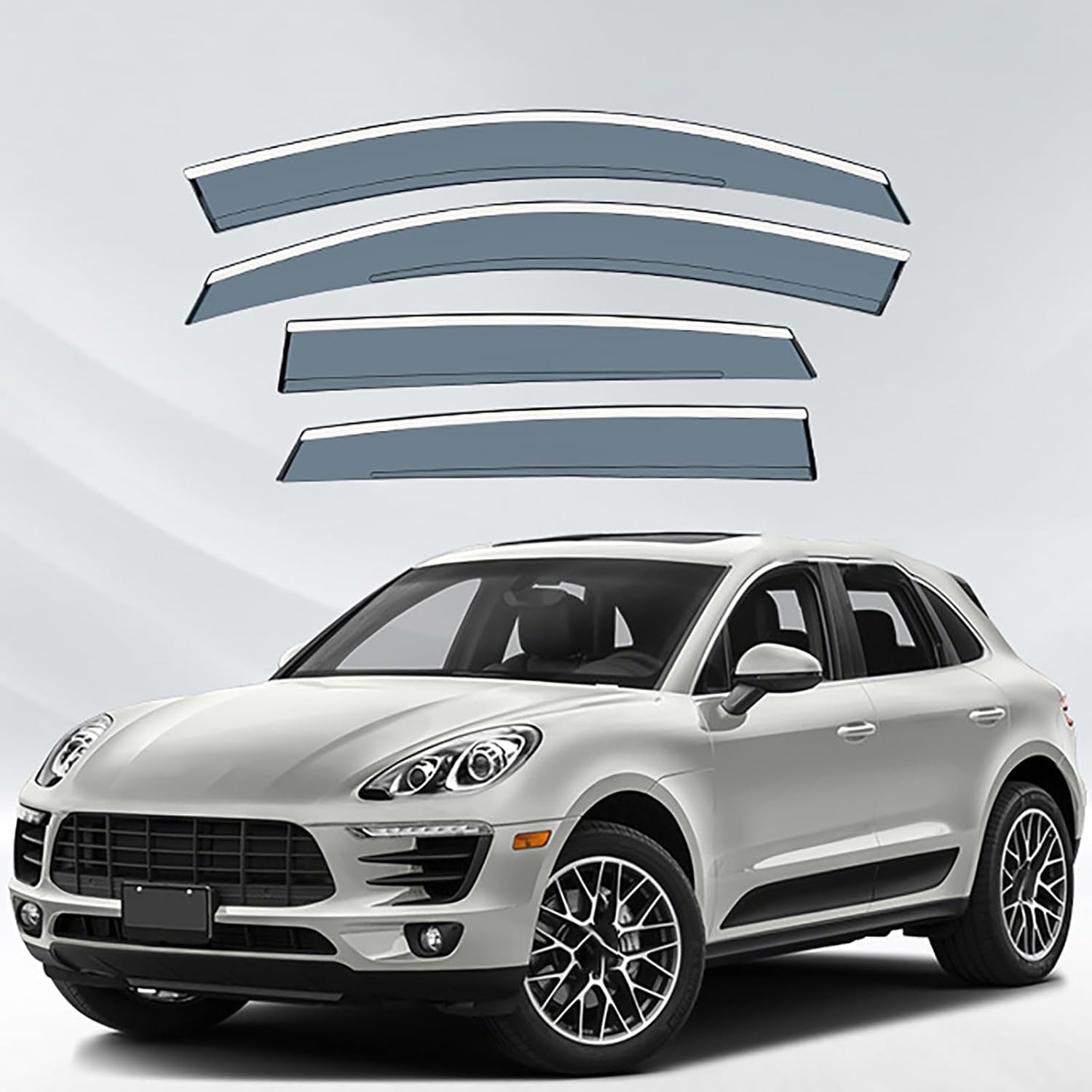 FengXH Window Deflectors for Porsche Macan 2014-2024 - 4pc Smoke Tint, Waterproof, Noise Reducing.