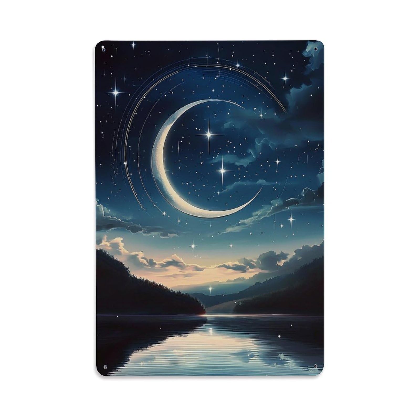 Bliveurn Vintage Crescent Moon Starry Night Sky Retro Metal Tin Sign, Metal Poster For Home, Gaming Room, Studio Workshop,Bar,Garage Wall Art Decor 8X12 Inch