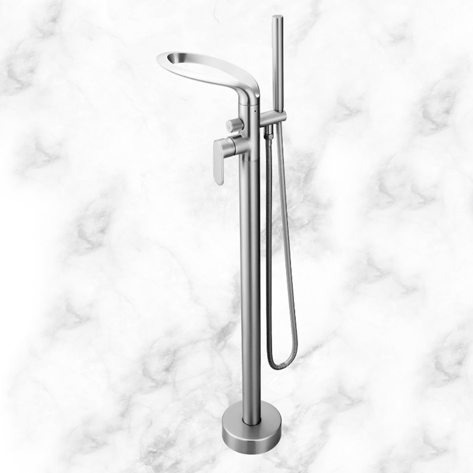 Grifo Mezclador de Bañera Y Ducha Grifo de Bañera Independiente Cromado con Cascada de Agua Fría Y Caliente Giratoria 360° Grifo de Bañera Independiente de Latón con Un Solo Mando