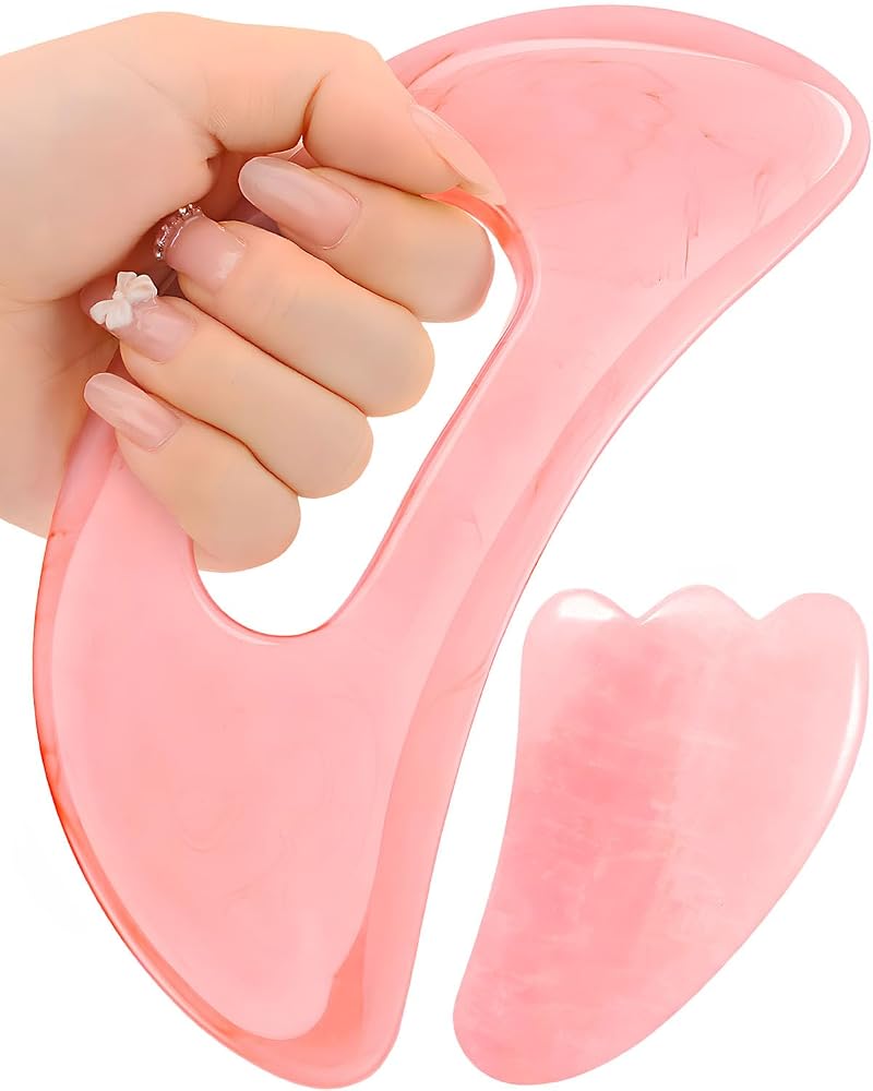 2 Pcs Gua Sha Massage Tool for Body Back,Lymphatic Drainage Anti Cellulite,Resin(Pink)