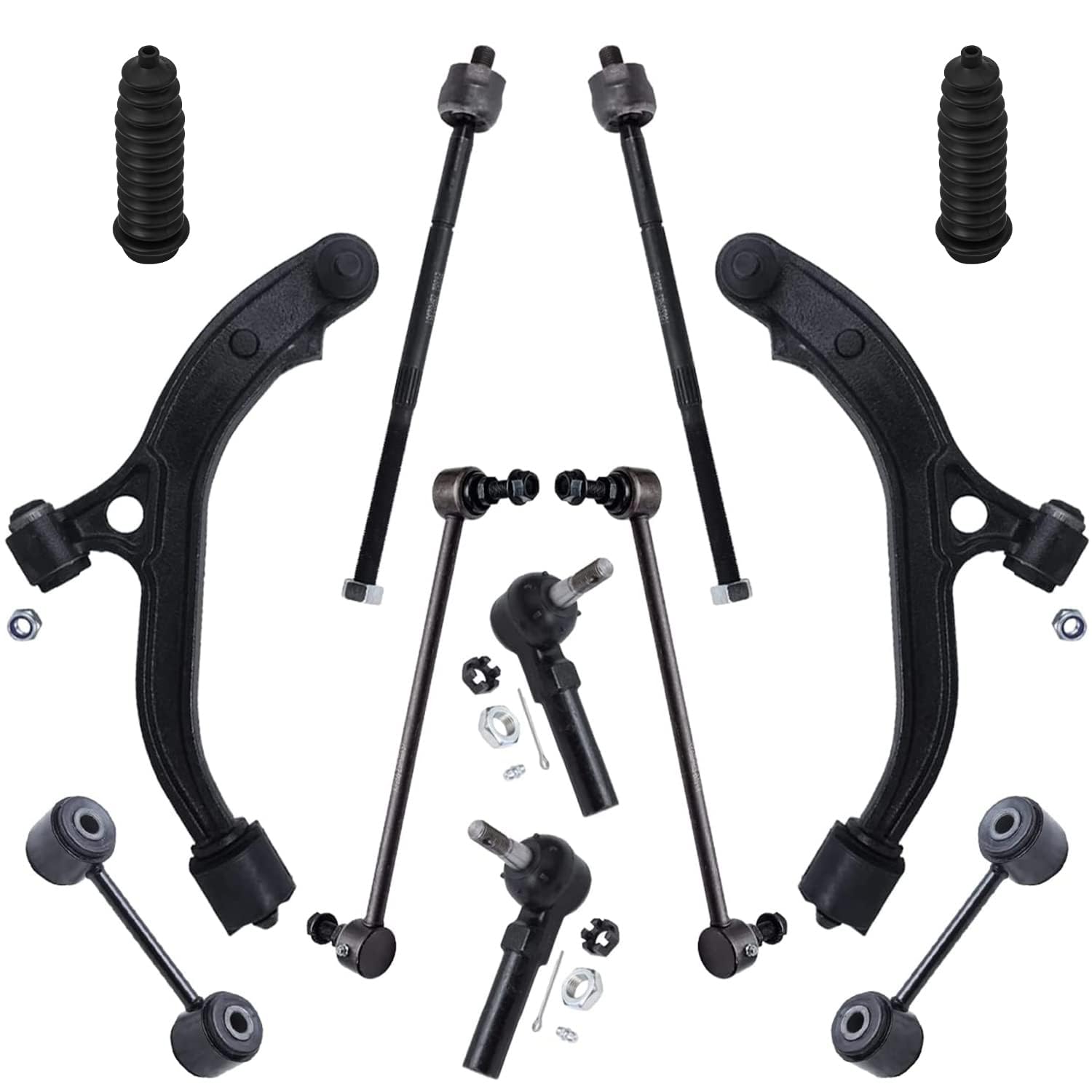 Detroit Axle - 12pc Front End Kit for Chrysler Town &amp; Country Dodge Grand Caravan Plymouth Grand Voyager 2 Lower Control Arms w/Ball Joints 4 Inner &amp; Outer Tie Rods 4 Front Rear Sway Bars 2 Boots