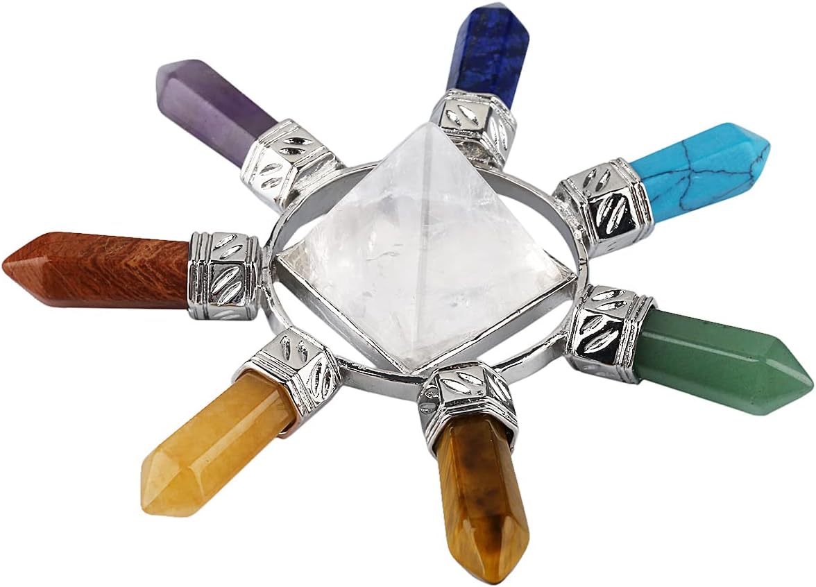 Pyramid & 7 Chakra Points Energy Generator,Reiki Healing Crystal Stone,Rock Quartz
