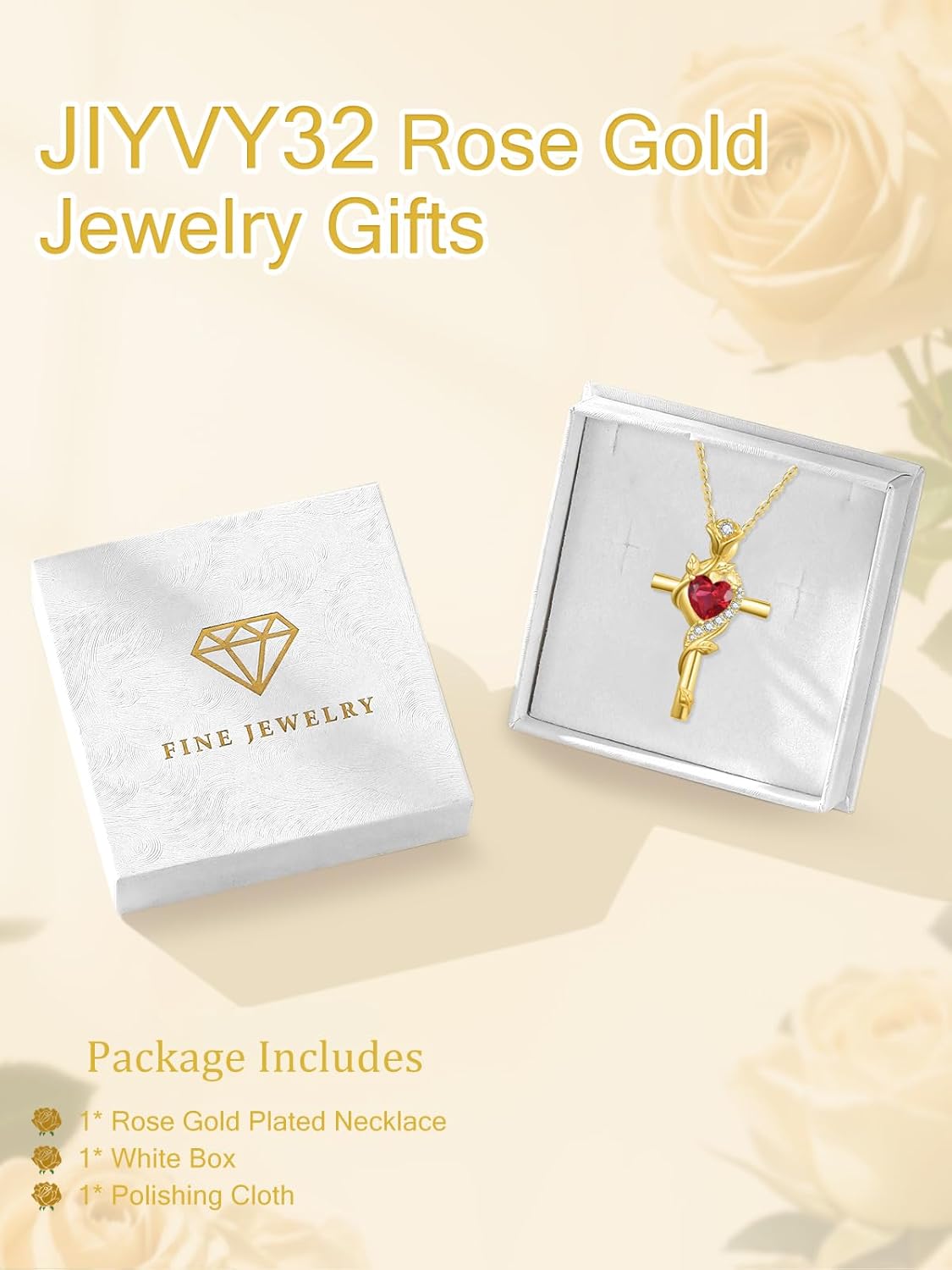 Rose Cross Necklaces for Women, 14K/18K/24K Gold/Rose Gold Cross Jewelry with Birthstone Pendant, Valentines Day Birthday Gifts for Women, 18+2 Inch Chain - Image 6