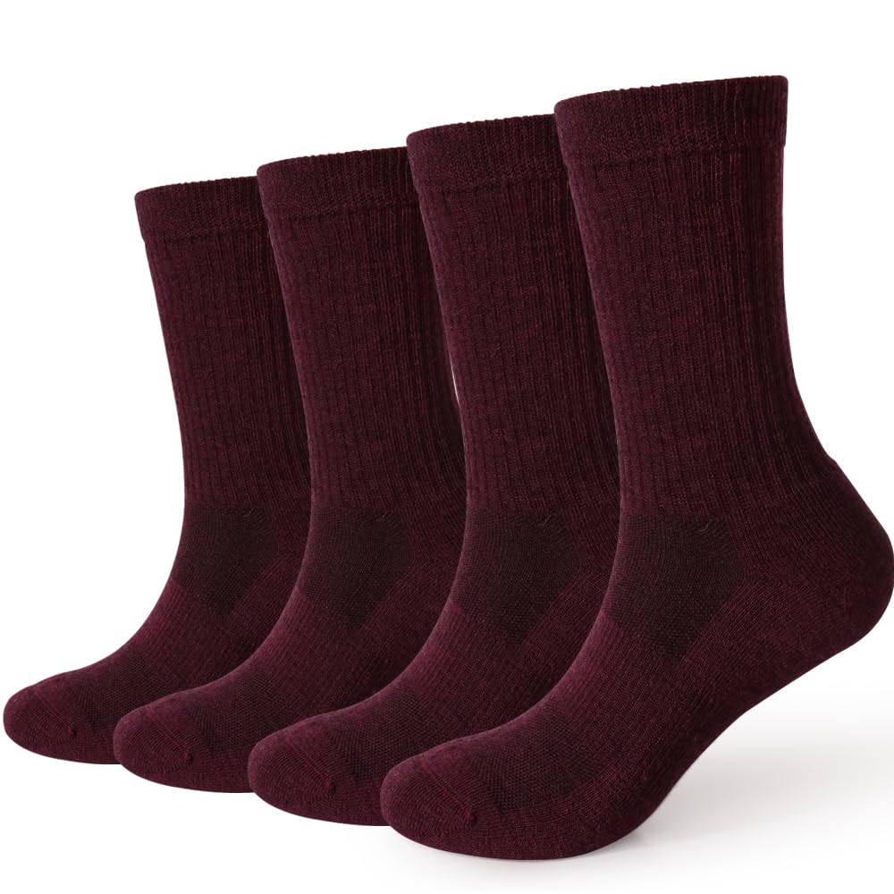 EnerWear 4 Pack Women's Merino Wool Outdoor Hiking Trail Crew Sock