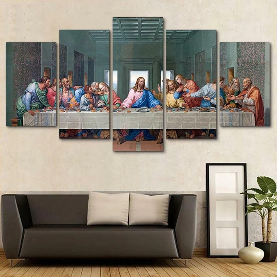 Tableau mural La Cène de 5 panneaux pour une décoration intérieure