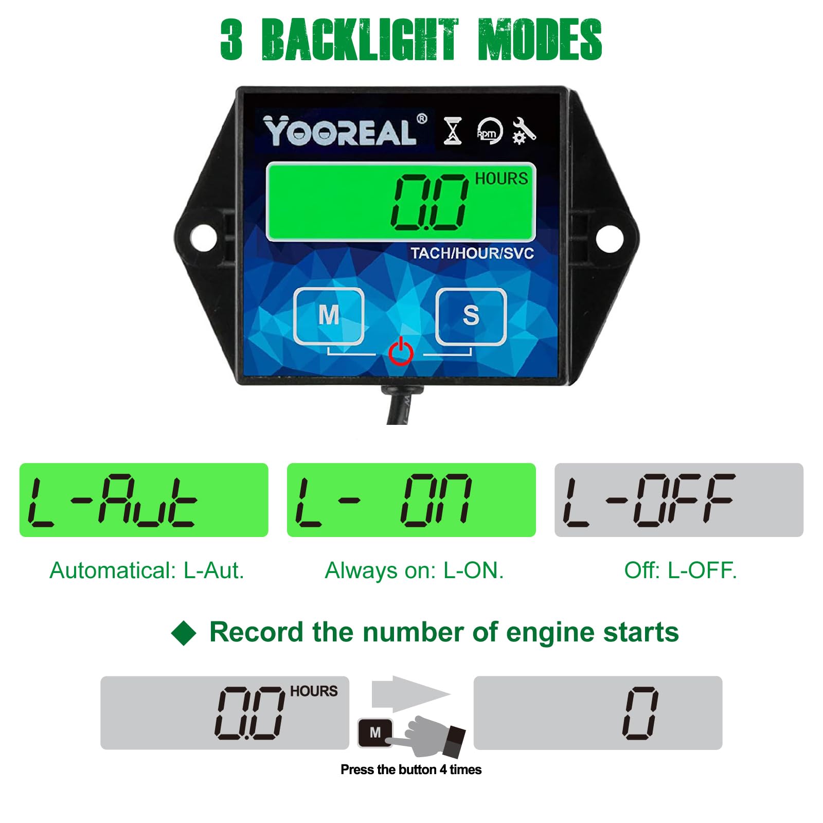 Compteur Horaire Numérique Tachymètre YOOREAL - RPM, Alerte Entretien, Pour Moteur Tondeuse, Générateur, Bateau