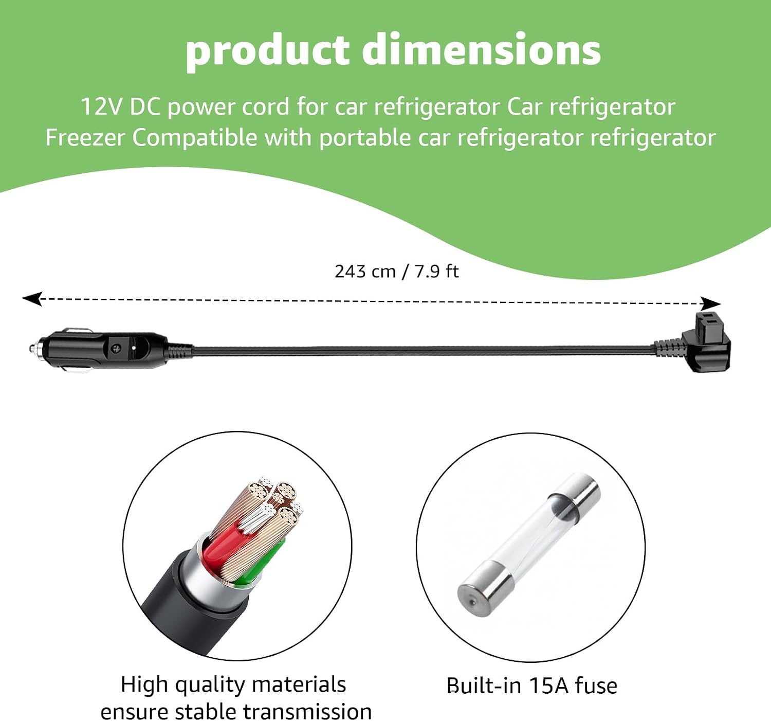 DC Car Refrigerator Power Cord Compatible with Alpicool, Bodega, Euhomy, BougeRV, ARB, ICECO, Setpower, JoyTutus for Most 12V/24V Portable Car Fridge