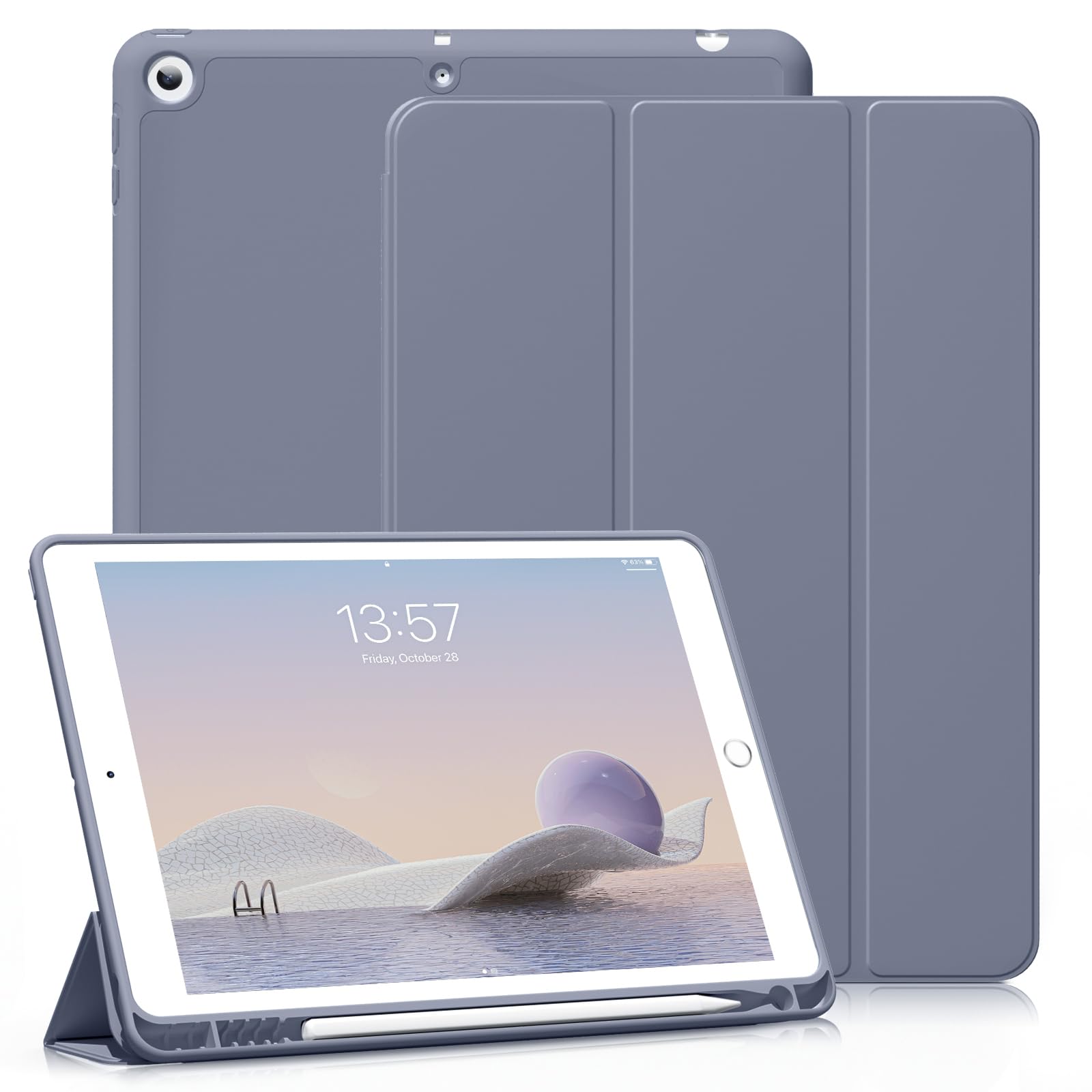 ZOYU Hülle für iPad 6. Generation/iPad 5. Generation 9,7 Zoll 2018/2017 mit Stifthalter, Weiche TPU Rückseite, Leichte Stoßfeste Intelligent Hülle, Auto Wachen/Schlafen, Lila