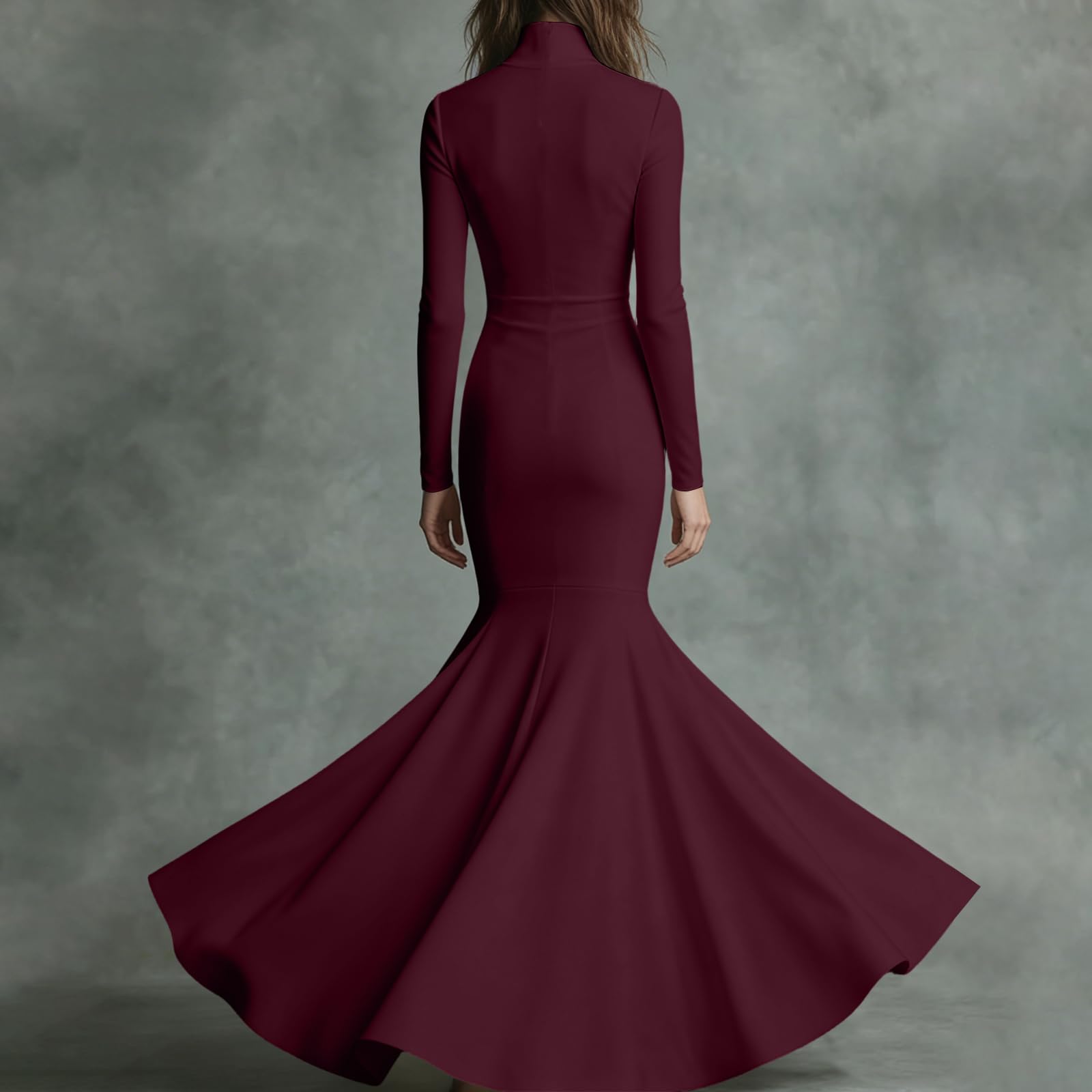 Generisch Bodycon Kleid Damen Lang Kleid Hochzeitsgast Frauen Enges Maxikleid Curvy Meerjungfrau Cocktailkleid Langarm Rollkragen Abendkleid Damen Elegant Ballkleid Schwingen Brautjungfernkleider