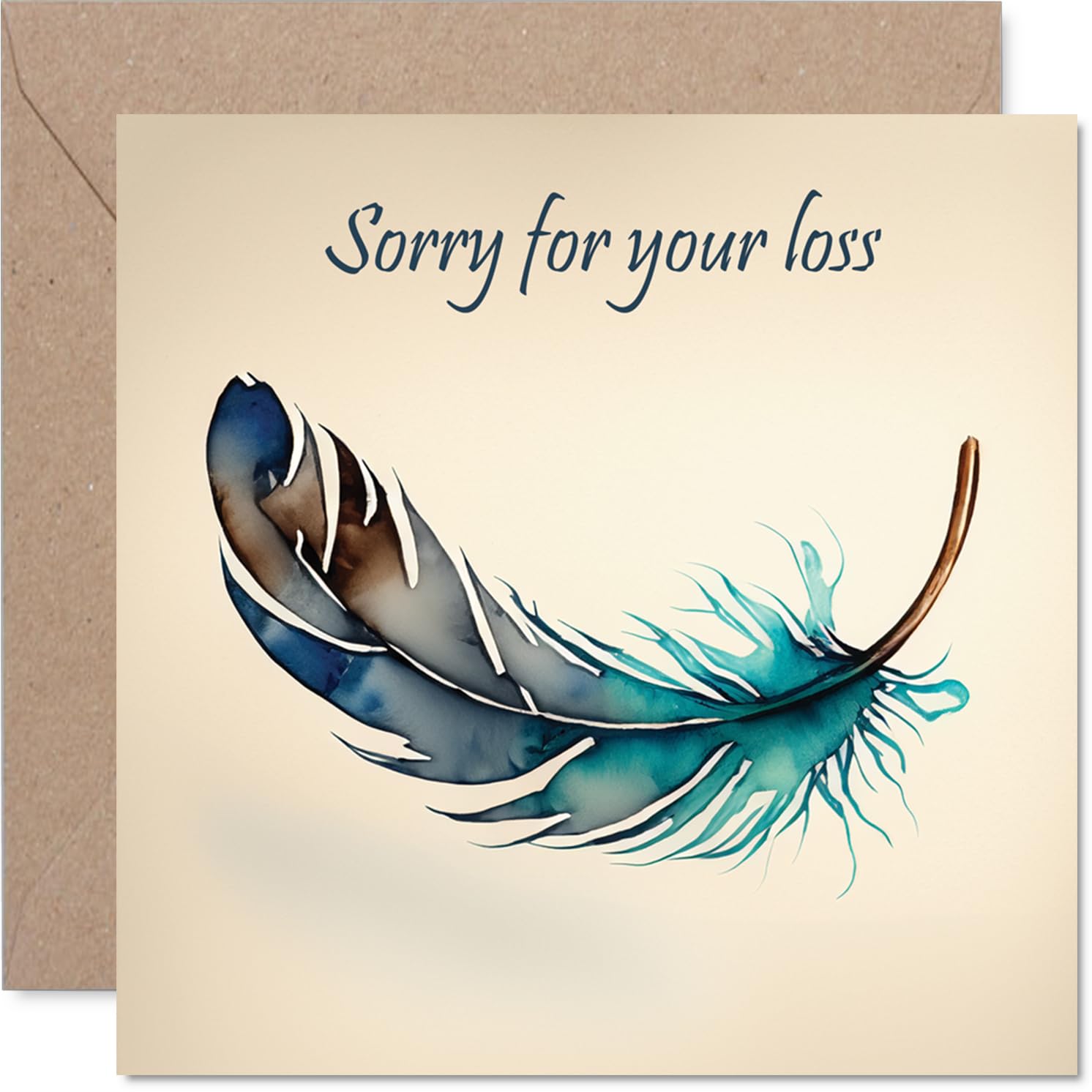 Feather Sympathy Card for Women Men - Watercolour Feather - Mourning Bereavement Cards for Adults, 145mm Condolences Thinking of You Greeting Cards