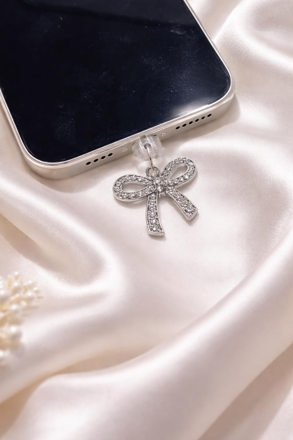 Case Creation Bow Charm Charging Jack Protector Anti-dust Plugs for USB-C Port Type-C Rhinestone Cute Cap Compatible with Smartphones, Tablets, Laptops (Silver Bow Dust Plug Charm, Pack of 1)-image-38