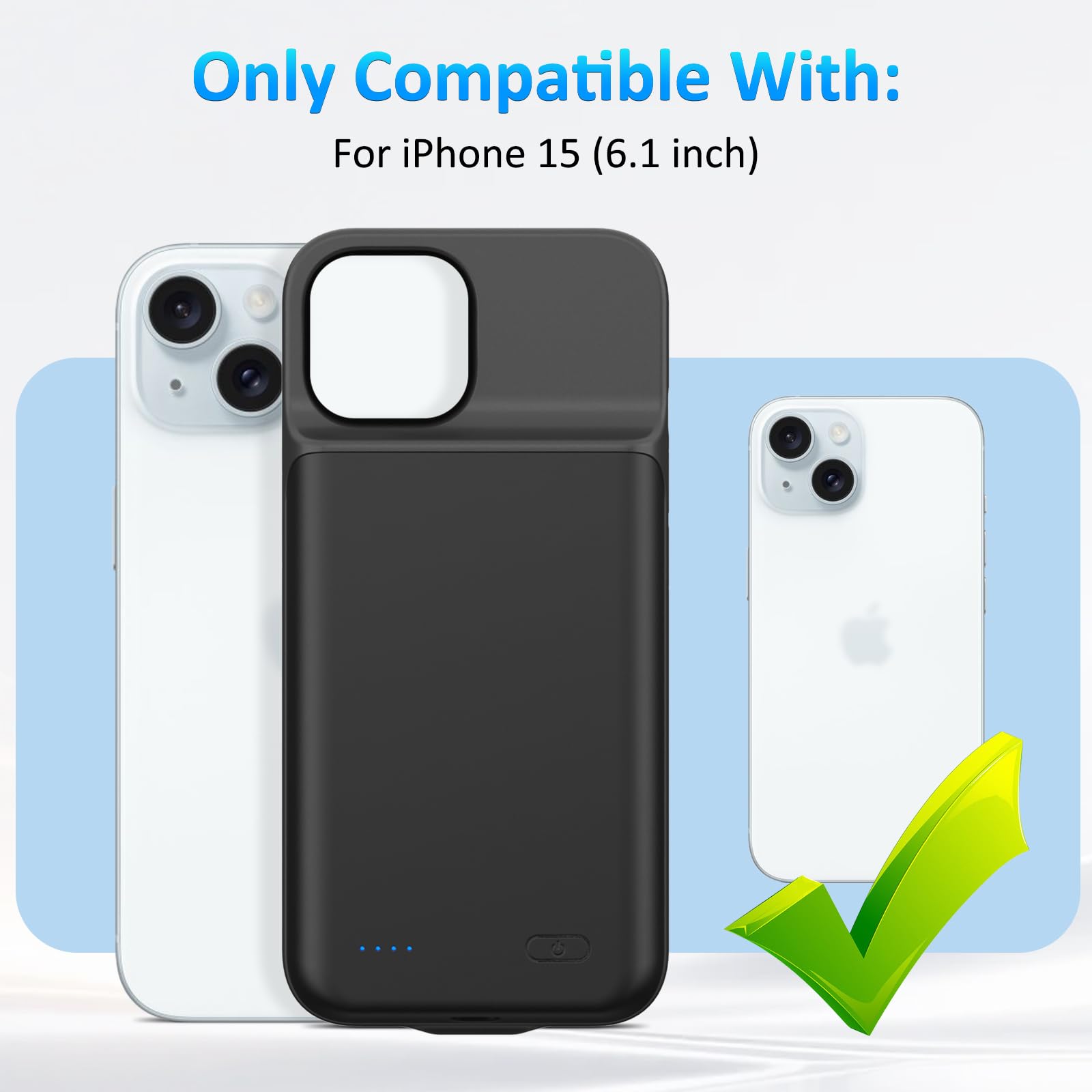 Custodia Batteria per iPhone 15(6.1"),8500mAh 15W Ultra Sottile Cover Batteria Ricaricabile Caricabatterie Power Bank per iPhone 15