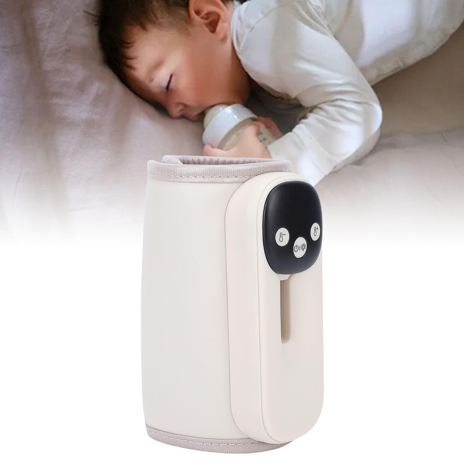 Wakects Tragbarer Flaschenwärmer, ABS-Material, Schnelle Erwärmung, Dual-Modi, 11 Temperatureinstellungen für die Babyernährung auf Reisen Im Freien (Beige)