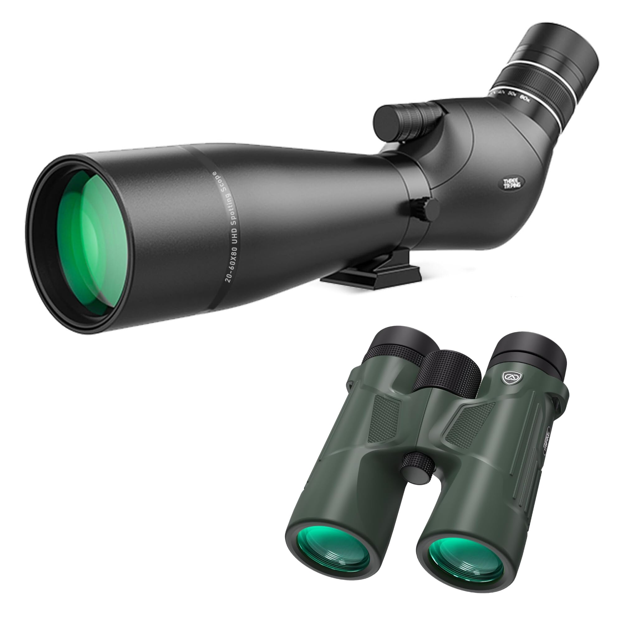 Three Triping Spotting Scope 20-60x80 with 10X42 HD Binoculars for Adults