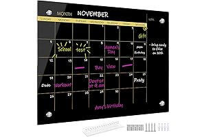 Okydoky Glass Dry Erase Whiteboard, Monthly Calendar Whiteboard