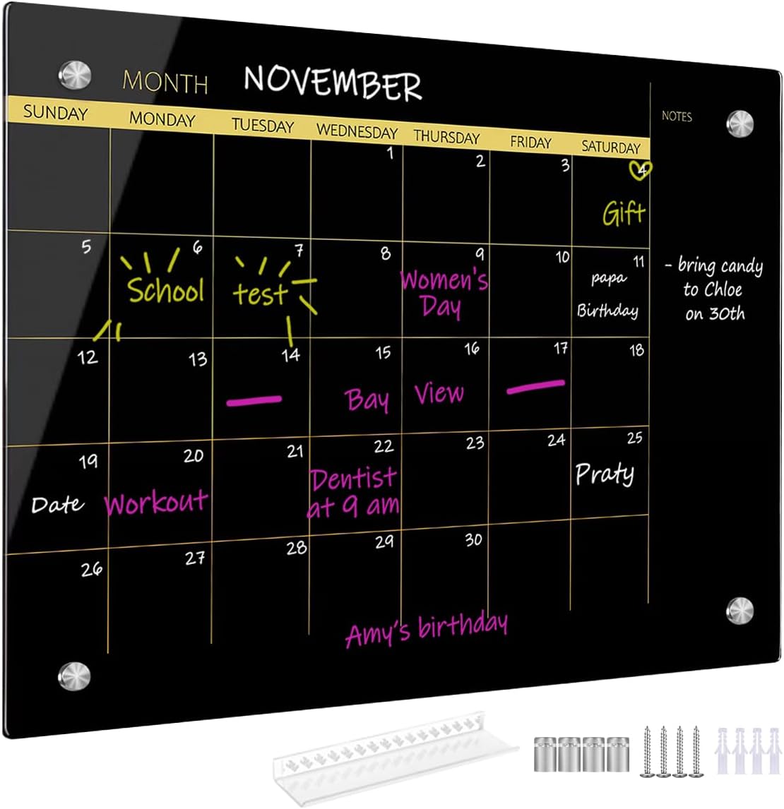 TOWON 47 x 35 Inch Glass Calendar Dry Erase Board for Wall