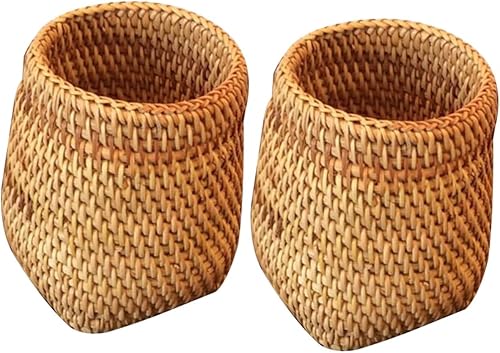 ABOOFAN Soporte para lápices de ratán tejido a mano, soporte para tazas de paja, soporte para brochas de maquillaje, lápices de ratán, soporte de té