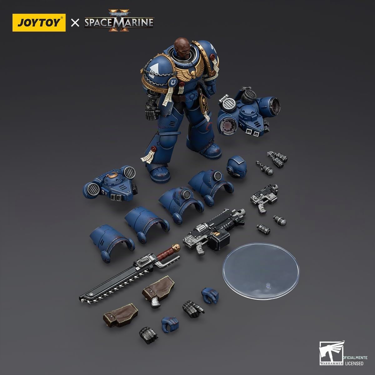 TOYVERSE JOYTOY 1/18 Figura de Acción Warhammer 40,000, Space Marine 2, Ultramarines Brother Chairon Collectors Edition, Articulaciones Móviles Modelo de Personaje, 15 Años y más