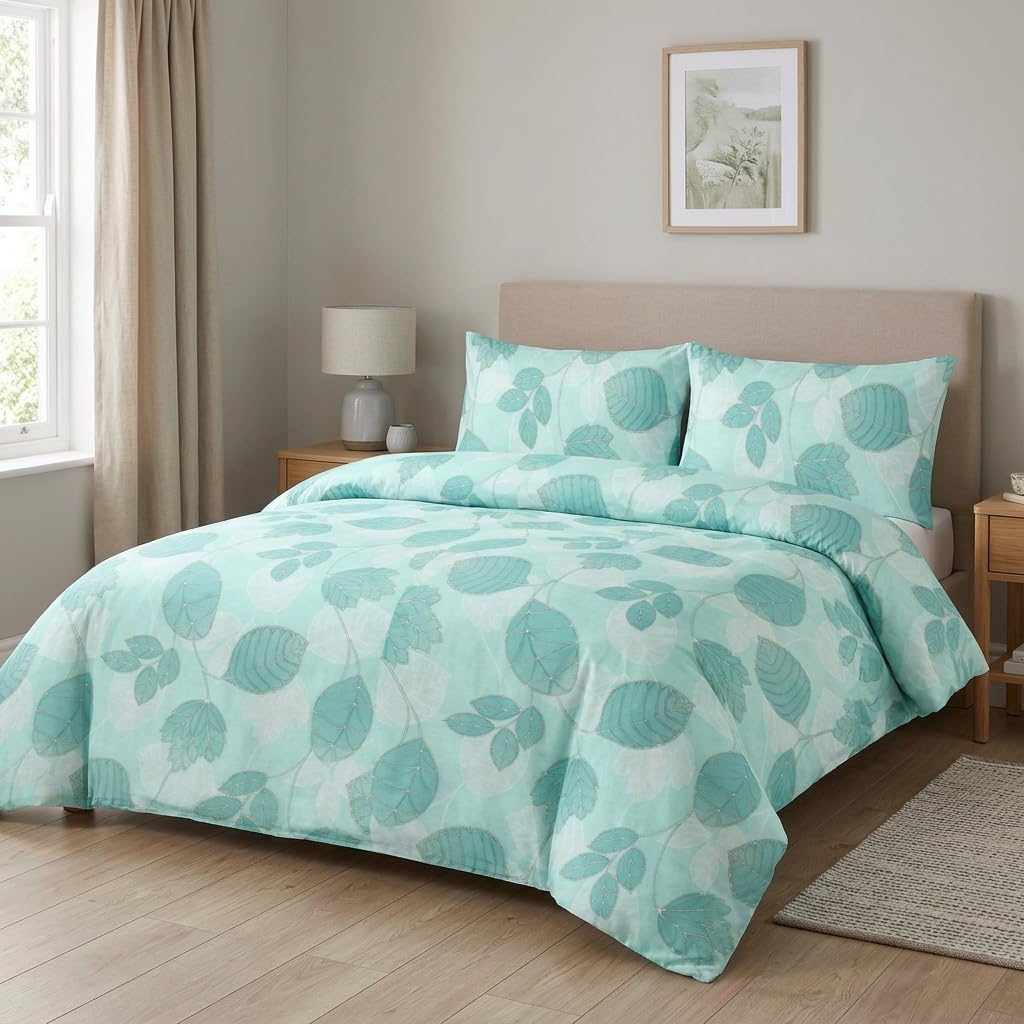 M&J Home Green Leaf Print Single Duvet Cover Set with 1 Pillowcase, 2 Piece Bedding Set, Polycotton 132 Thread Count, OEKO-TEX Certified, Easy Care — image 1