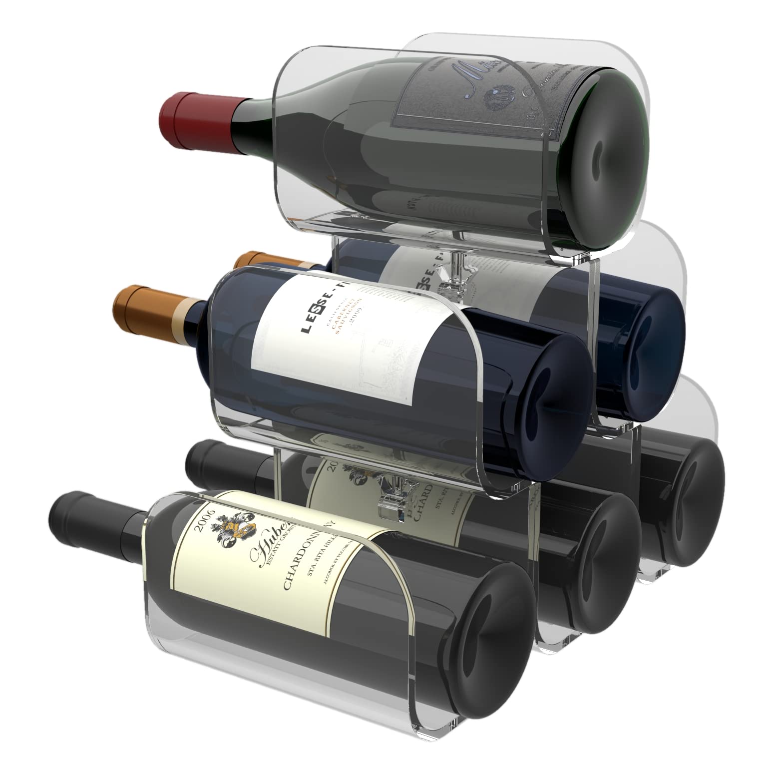 AGPLEX - Portabottiglie vino da tavolo in vetro acrilico trasparente - Cantinetta da appoggio per 6 bottiglie con diametro massimo 88mm