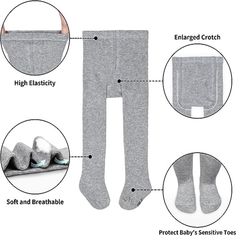 Baby Girls Tights, Leggings Stockings for Newborn Toddler Girls(0-24 Months),3 Pack Infant Knit Cotton Pantyhose3