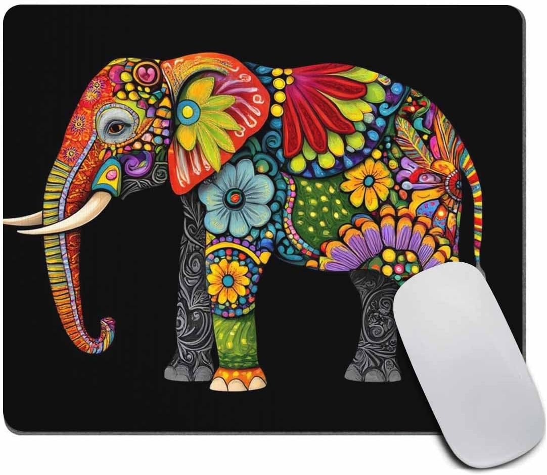 Office Desk Accessories - Colorful Elephant Mousepad, Mandala Floral Elephant Design, Office Decor for Men & Women, Perfect Desk Gift