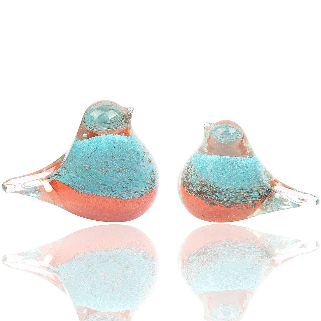 QuligetaHophen Art Glass Crystal Couple Bird Figurines Statues Handmade Blown Animal Sculpture Paper Weight Christmas Home Decor Blue