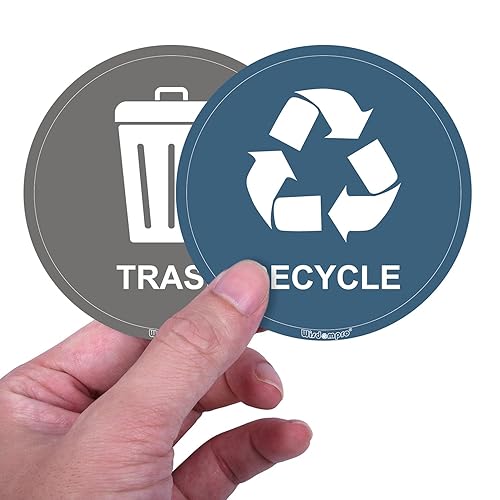Wisdompro Calcomanías de reciclaje para basura, paquete de 8 calcomanías redondas de 3 pulgadas, etiquetas de vinilo autoadhesivas para el hogar y