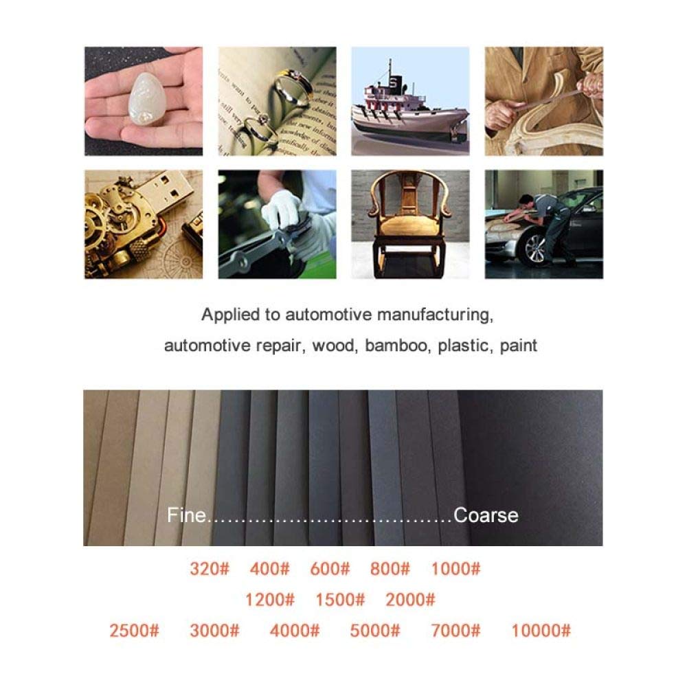 42 pezzi di carta vetrata impermeabile da 320 a 10000 grana, 9 '' x 3,6 '', per finitura di mobili in legno, levigatura di metalli e lucidatura automobilistica, 10000