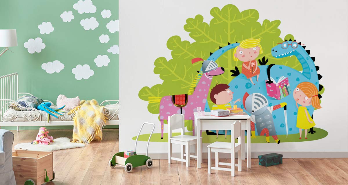Muralo Papel Pintado Autoadhesivo Dinosaurios, Árbol - 254x184 cm
