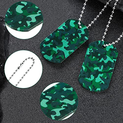 24 Pcs Camouflage Dog Tags Acrylic Army Dog Tags Camo Party Favors Army Birthday Favors Camo Necklace With Metal Beaded Chain For Kids Men Dogs Soldier Arm (Green) #TOP2