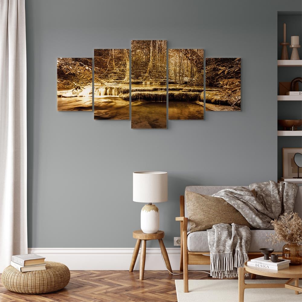 Cuadros B&D XXL - Cuadro en Lienzo Cascada 200x100 cm 5 piezas - Impresión en material tejido no tejido cuadros decoracion salon modernos lienzos - Naturaleza Paisaje c-B-0036-b-p