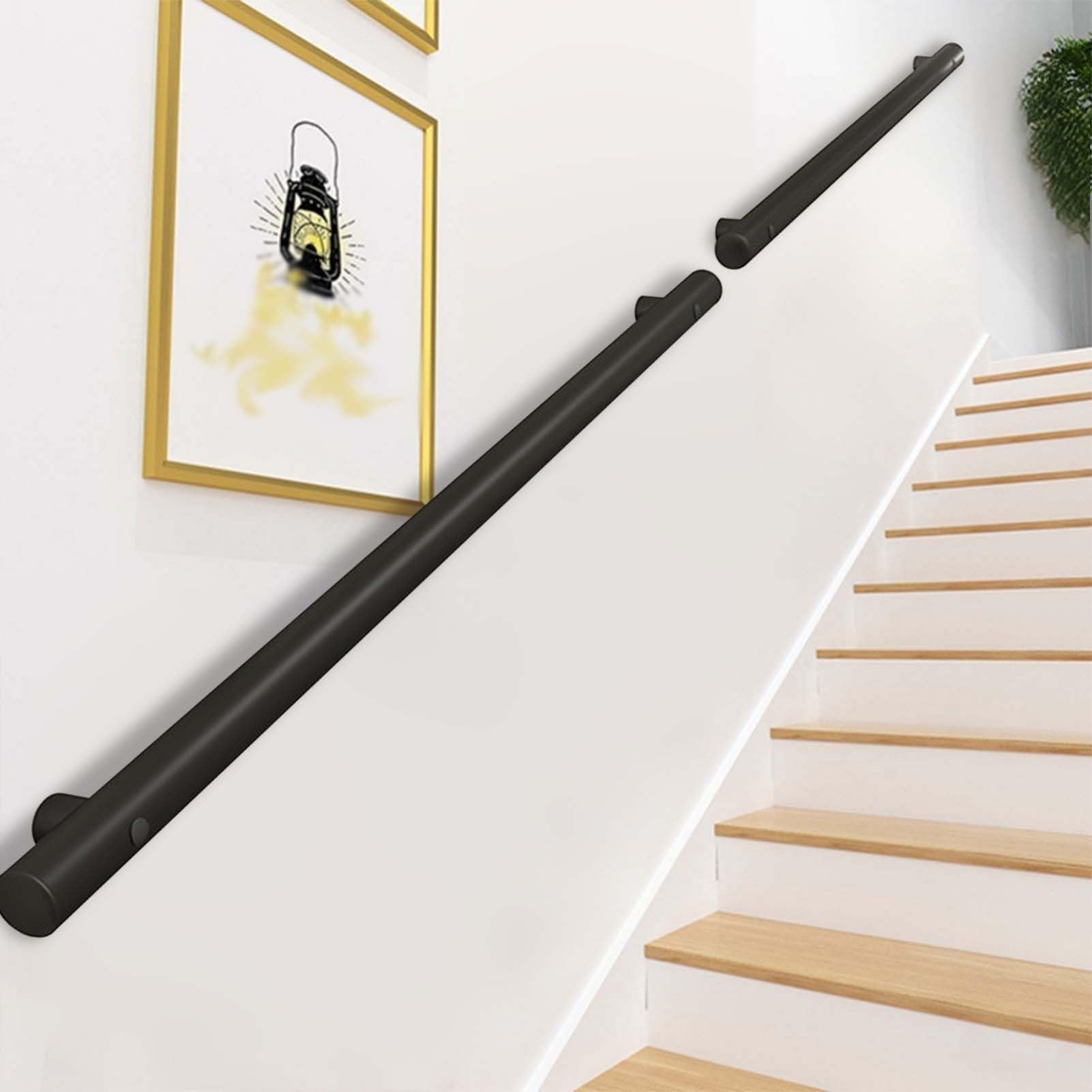 Fkxsxaz Black Matte Hand Rail For Indoor Stairs, Wall Mounted Staircases Banister Railing Non-Slip Stainless Steel Complete Handrail Grab Bar Kit(8Ft/240Cm)