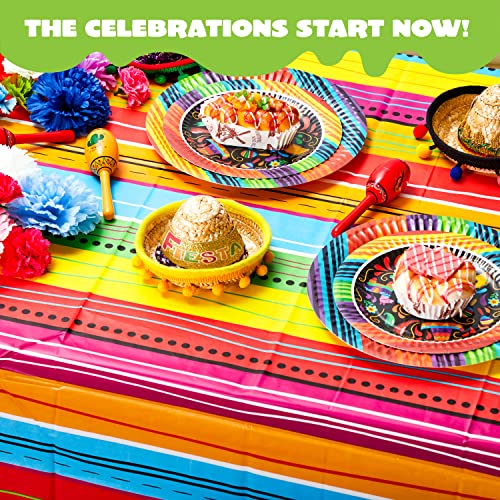 Image of JOYIN 6 pcs Cinco De Mayo Printed Plastic Tablecover w /Multi Color Style (54 x 108 INCHES) for Fiesta, Taco Night, Birthday, and Mexican Themed Party (Pack of 2)