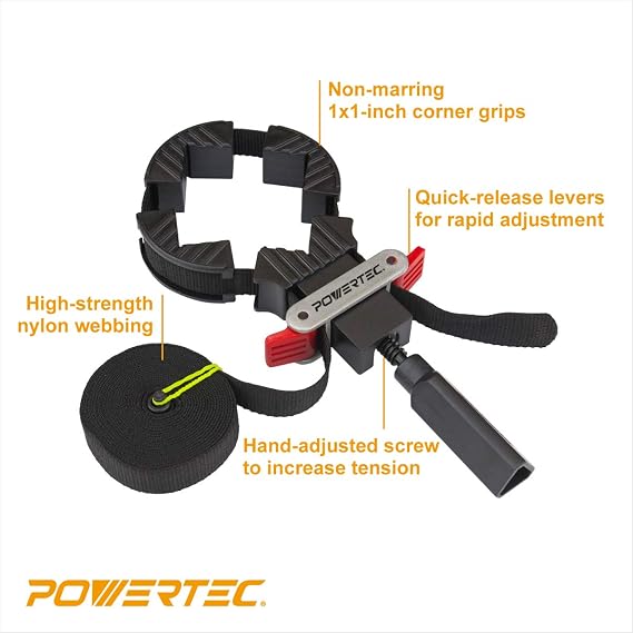 POWERTEC Strap Clamps for Woodworking Quick Release Band Clamps, Adjustable Picture Frame Clamp, 13 ft Strap Belt Clamp for Cabinets and Drawers (71017)
