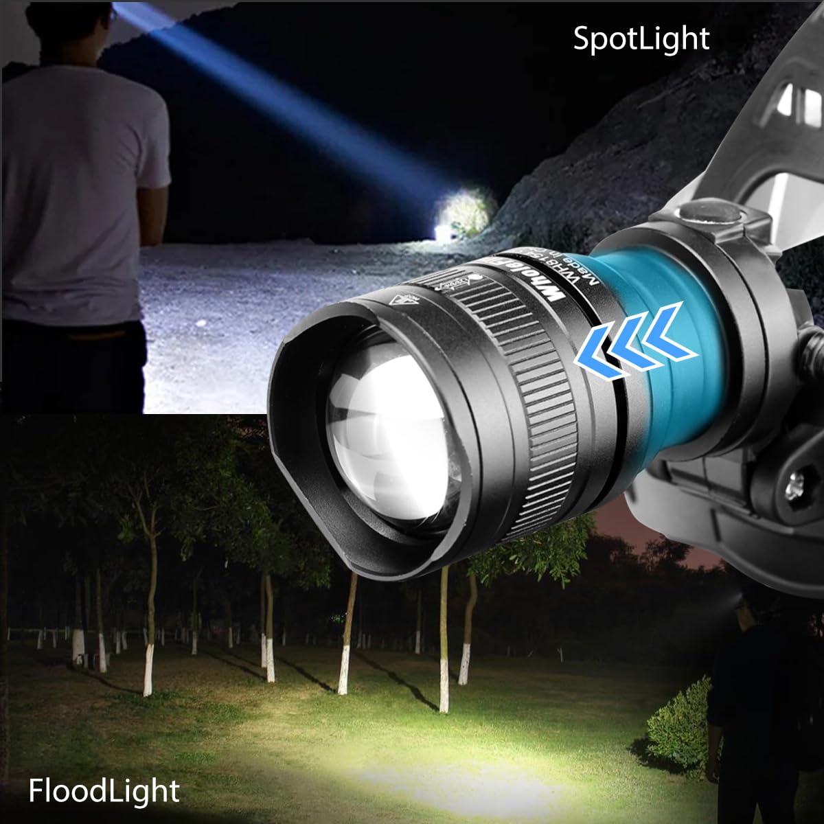 Lampe Frontale à Piles LED (2 Pièces-1 Pièce), 2000 Lumens Torche
