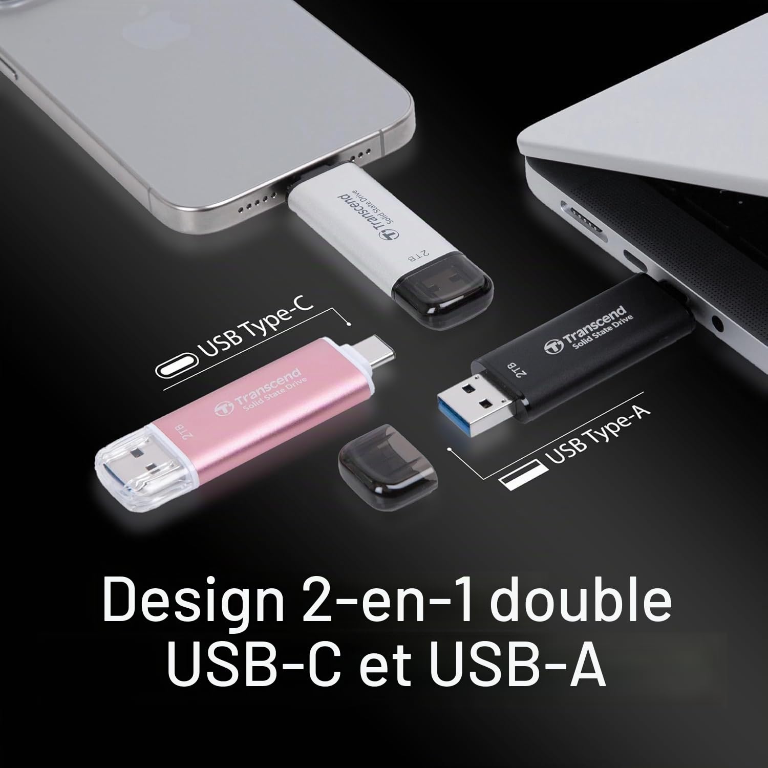 Transcend ESD310C SSD Portable 128Go Type-A/Type-C Compatible PS4/PS5 Noir - TS128GESD310C