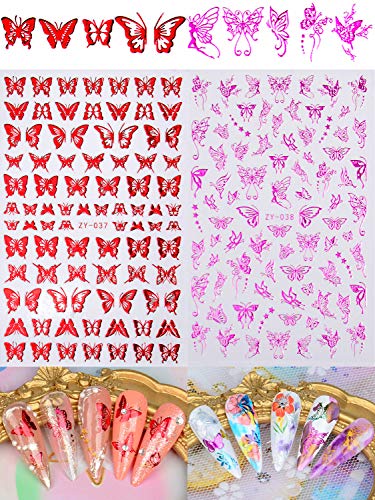 Warmfits 10 Sheets Holographic Butterfly Nail Stickers Decals Holo Gold Silver Multi-Color Different Shapes Nail Adhesive Stickers #TOP4