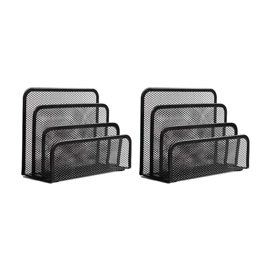 WEKOTEE Folder Holder Desk, 2 Pack Mail Organizer Letter Holder for Desk Metal Mesh with 3 Vertical Upright Compartments,Black