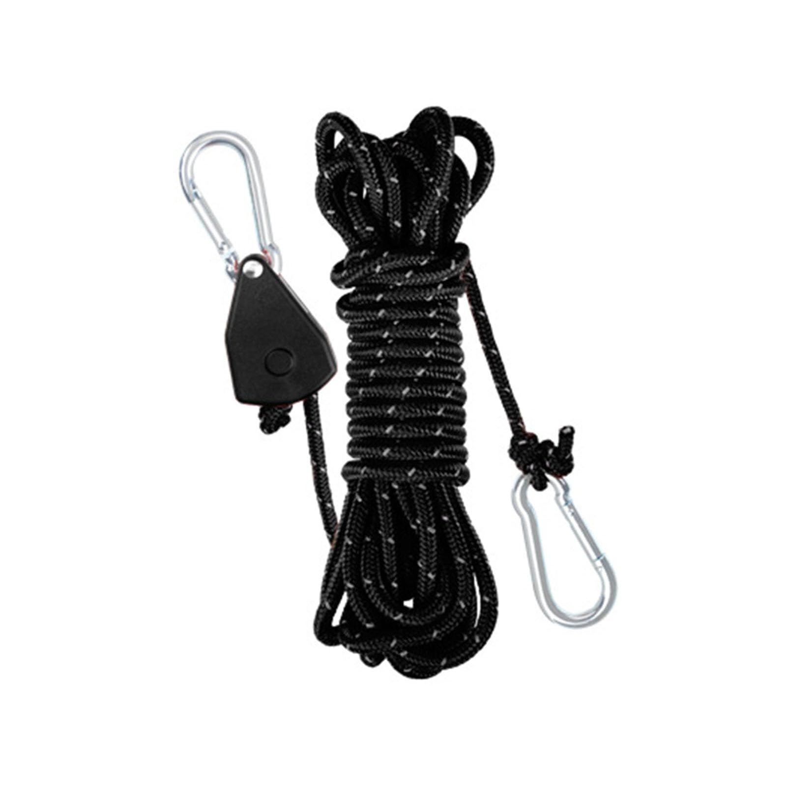 anwhriet Tent Guy Rope with Pulley Tensioner, 3m Reflective Heavy Duty Nylon Wind Rope with Self-Locking Adjuster, Camping Tent Cord Tightener with Carabiner for Canopy, Gazebo, Hiking Black