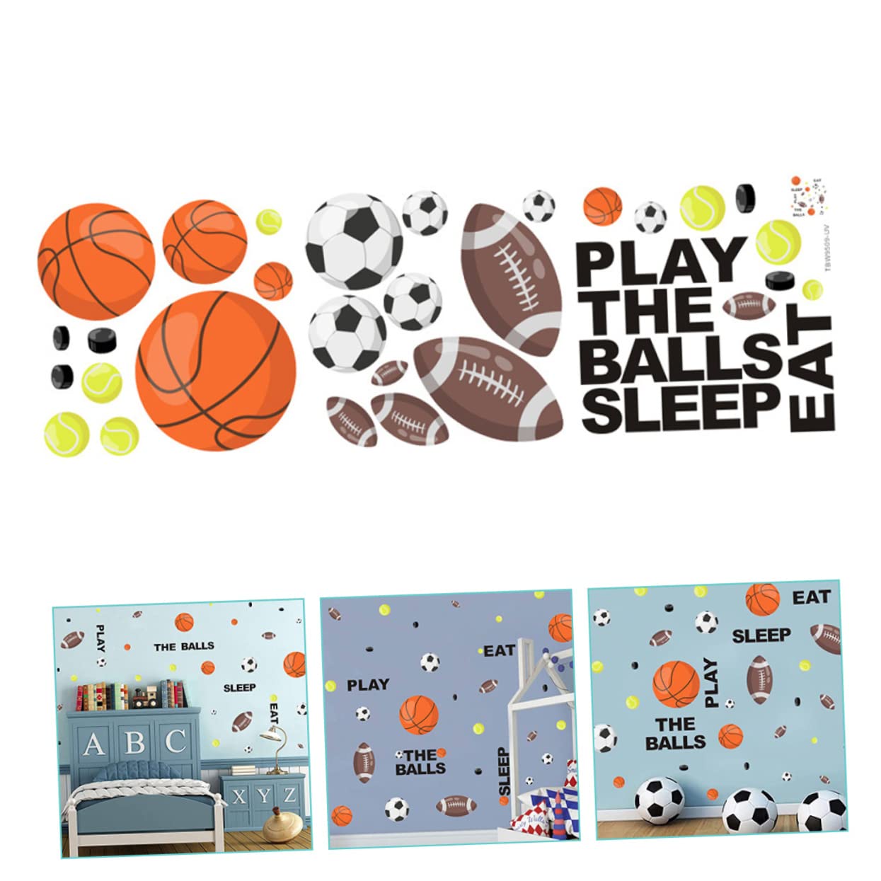 Toyvian 3pezzi Adesivi Murali Sportivi Per Ragazzo Ragazza Decalcomanie Rimovibili Per Decorare Camerette Con Palloni Da Calcio e Basket Facili Da Applicare e Rimuovere Perfetti Per