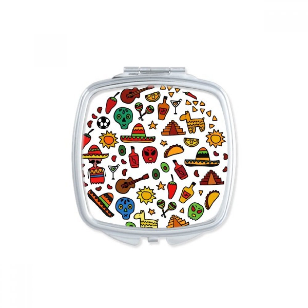 Miroir de poche compact guitare et crâne mexicain rond et carré pour maquillage