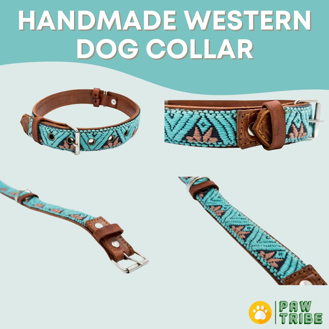 Collar de perro occidental, diseño bordado de cuero para perros pequeños, medianos y grandes y cachorros, azteca y suroeste para niños y niñas, hembras y machos, collar para perros con