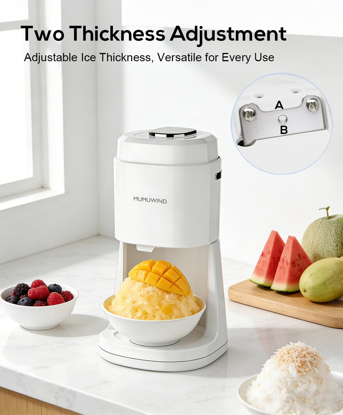 Machine à Glace Pilée, Broyeur à Glace Fine et Onctueuse Électrique, machines glace pilée, appareil glace pilée mit 2 eiswürfelformen pour Cocktails Boissons Fraîches, Fêtes et réunions (Blanc)