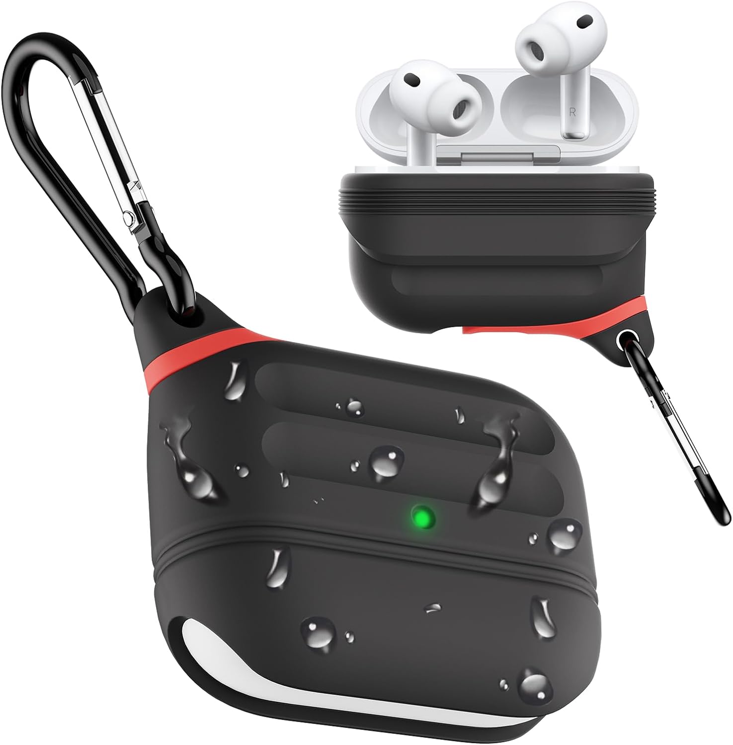 for AirPods Pro 3 Case Silicone - Waterproof, Shockproof, Drop Protection, Wireless Charging Supported, One-Piece Folding Design with Carabiner for AirPods Pro 3rd Gen (2025) - Black