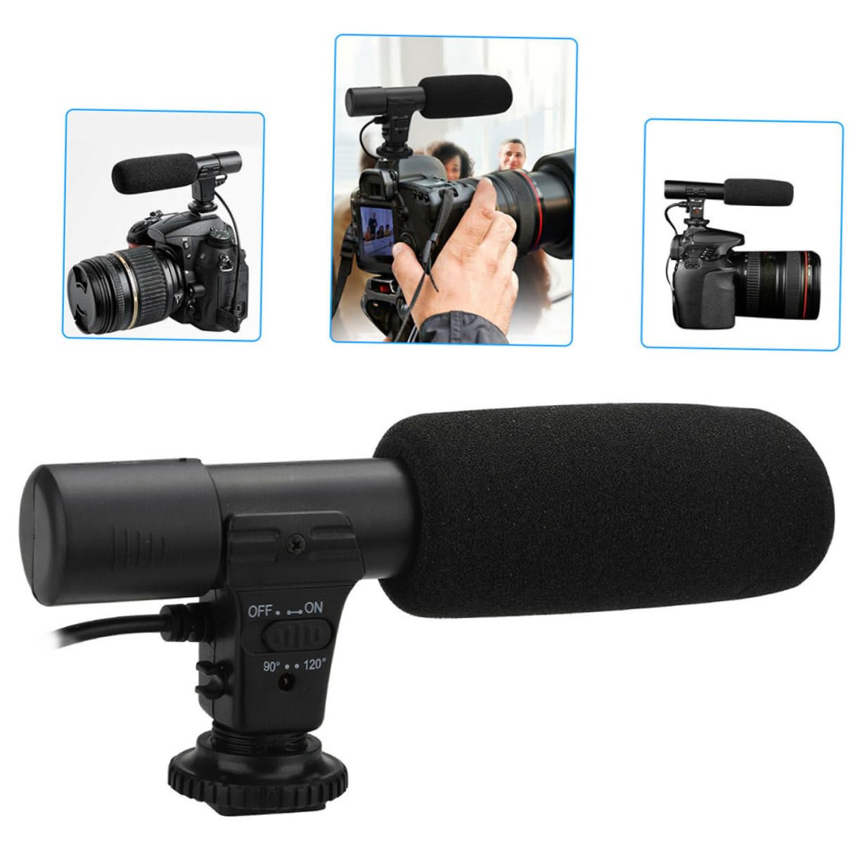HOMSFOU Micrófono Ángulo de 90/120 Grados para Grabación de Audio Profesional y Rango Ultrapanorámico Compatible Teléfonos y Tabletas para Entrevistas y Video