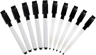 Fine tip Dry Erase Black Markers with Magnetic Cap and Eraser, Perfect for Dry Erase Boards and Whiteboards Pack of 10