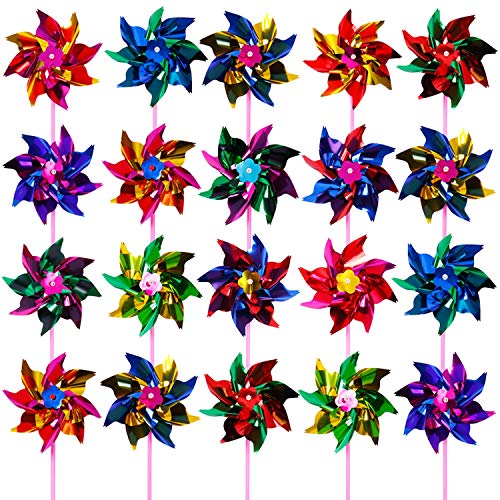Elcoho 100 Pieces Plastic Rainbow Windmill Party Pinwheels DIY Pinwheel for Kids Toy Garden Party Lawn Decor, Assorted Color