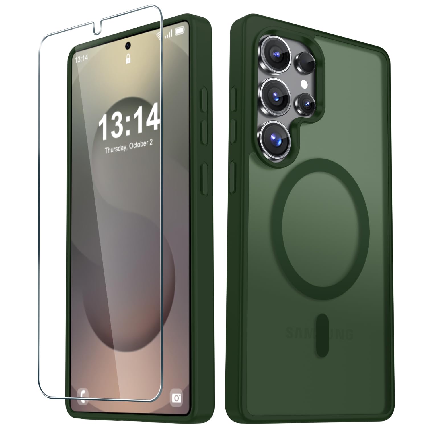 for Samsung Galaxy S25 Ultra Case, Matte Magnetic Phone Cover, Sage Green | Fit for MagSafe, Screen Protector included, Shockproof Military Grade Protection, Translucent Frosted Back